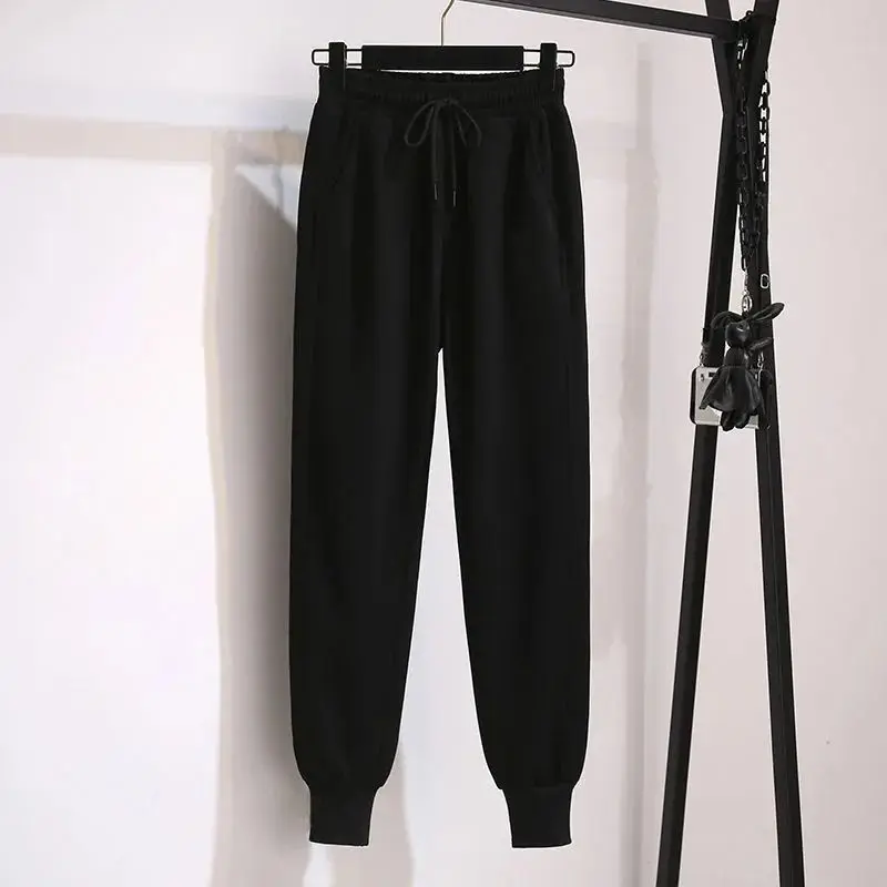 

Новинка лета 2021, спортивная одежда, женские свободные черные повседневные брюки, штаны-шаровары с тонкими штанинами, повседневные женские 9-...