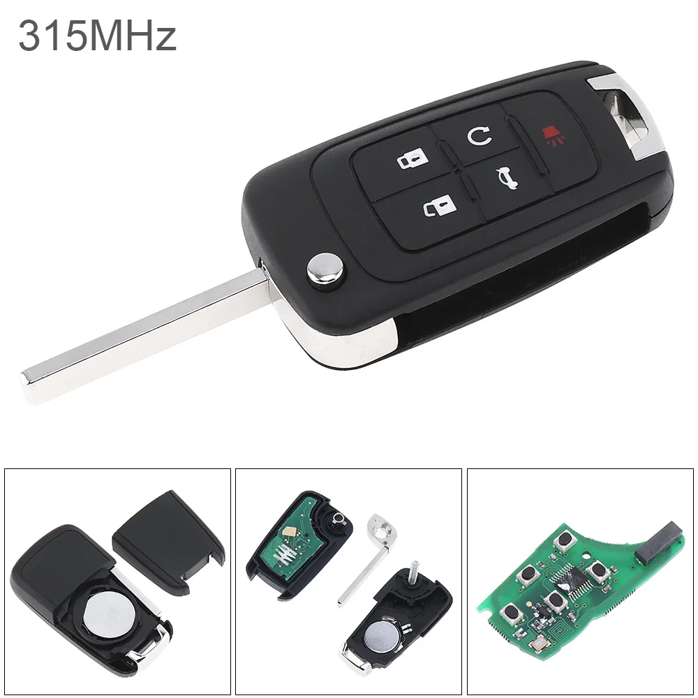 

5 Button 315Mhz Keyless Entry Remote Car Key Fob Flip Folding Key Shell Case OHT01060512 with Chip For Chevrolet Buick GMC