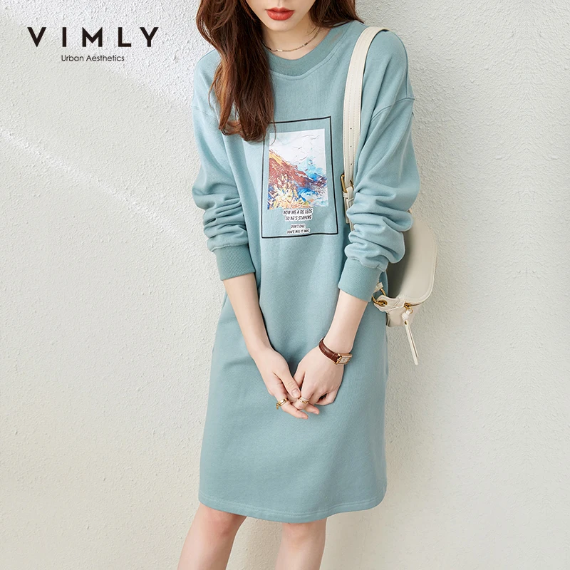 Женское трикотажное платье Vimly длинное Повседневное с круглым вырезом и принтом