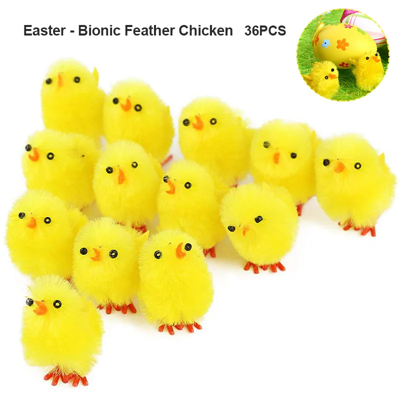 

36Pcs Simulation Easter Chick Mini Artificial Toys Plush Chicken Gift Home Decor GQ