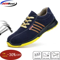 dewbest men safety shoes steel toe steel mid plate anti slip anti smashing work men mesh breathable construction safety sneakers
