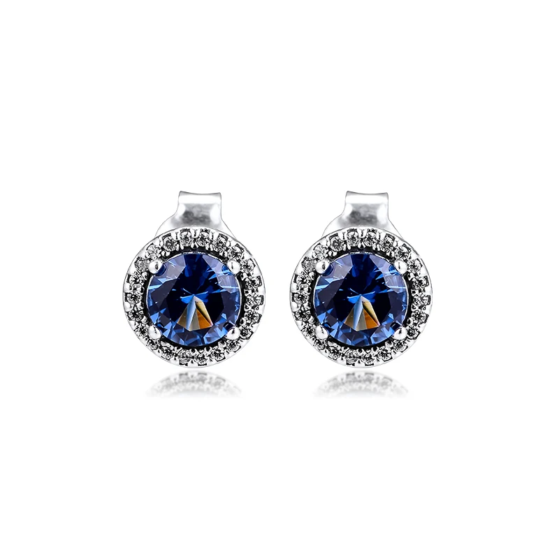 

Authentic 925 Sterling Silver Blue Round Sparkling Stud Earrings for Women Crystal Earings Woman Jewelry Ear Rings brincos