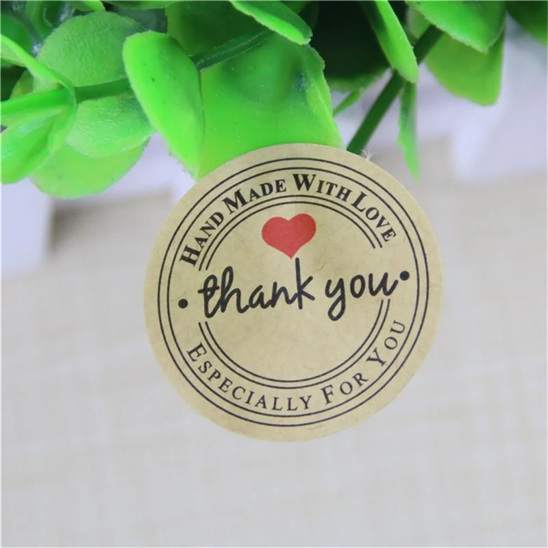 

12/60/120PCS Thank You Red Love Self-adhesive Stickers Garment Labels Custom Round Labels Paper Bag Kraft Thank You Stickers