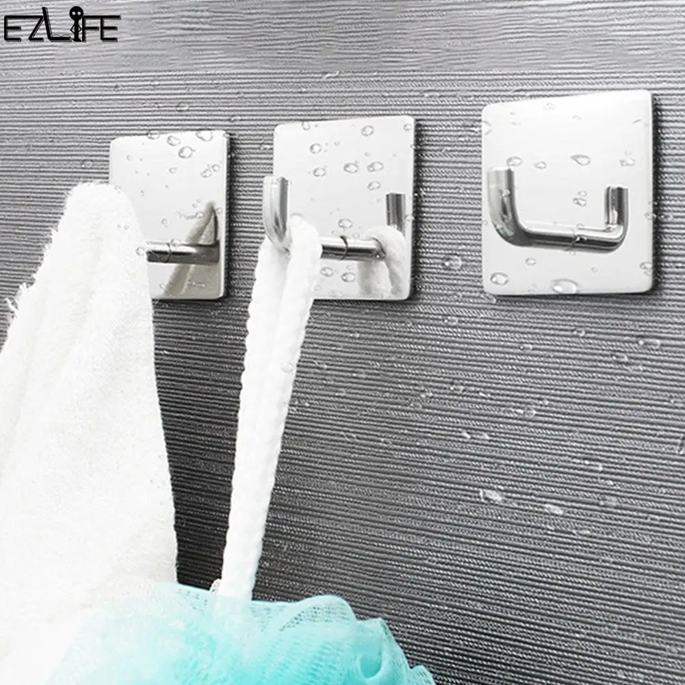 

Self Adhesive Hook Key Rack Steel Bathroom Living Room Towel Mount Hanger For Bathroom Kitchen Wall B2D8