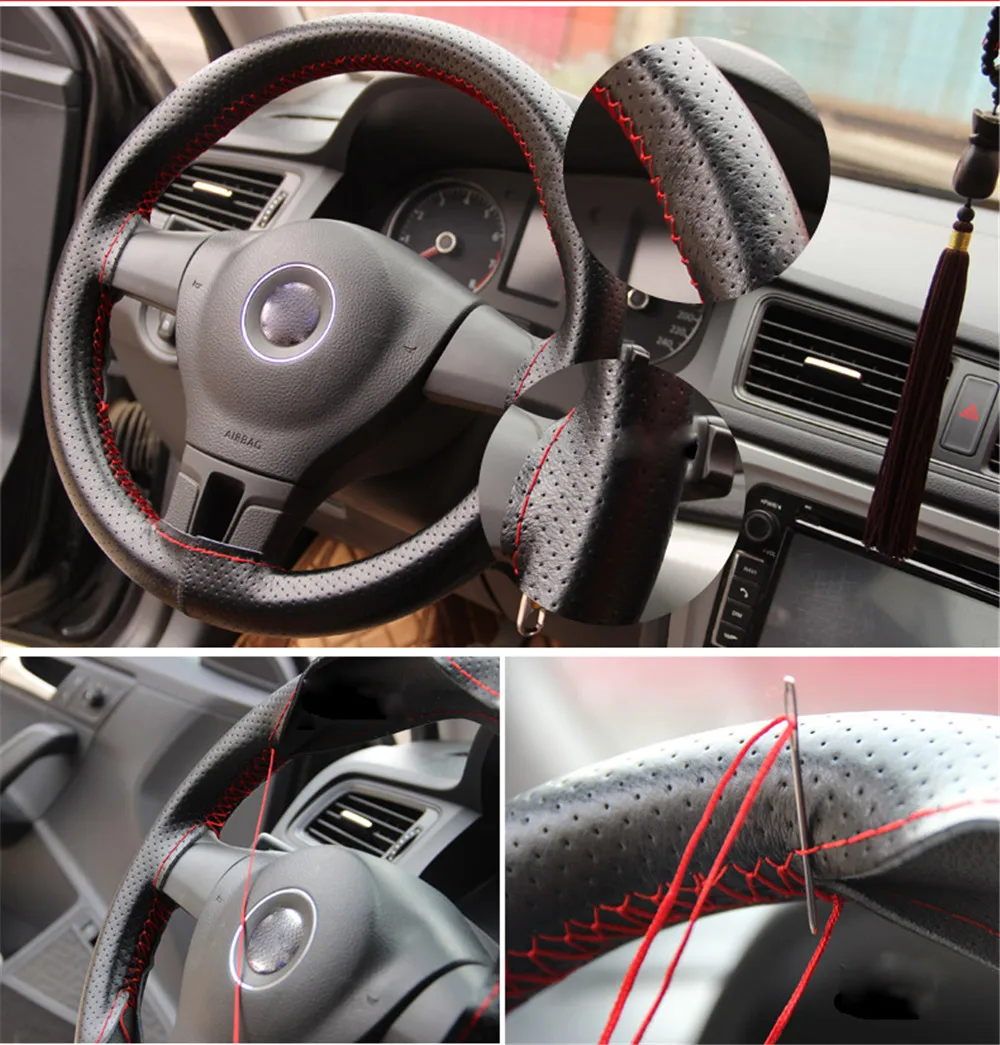 Автомобильная оплетка рулевое колесо крышка резьба кожа 38 см авто для Fiat Freemont Doblo 695 FCC4 500e Viaggio Strada 500C