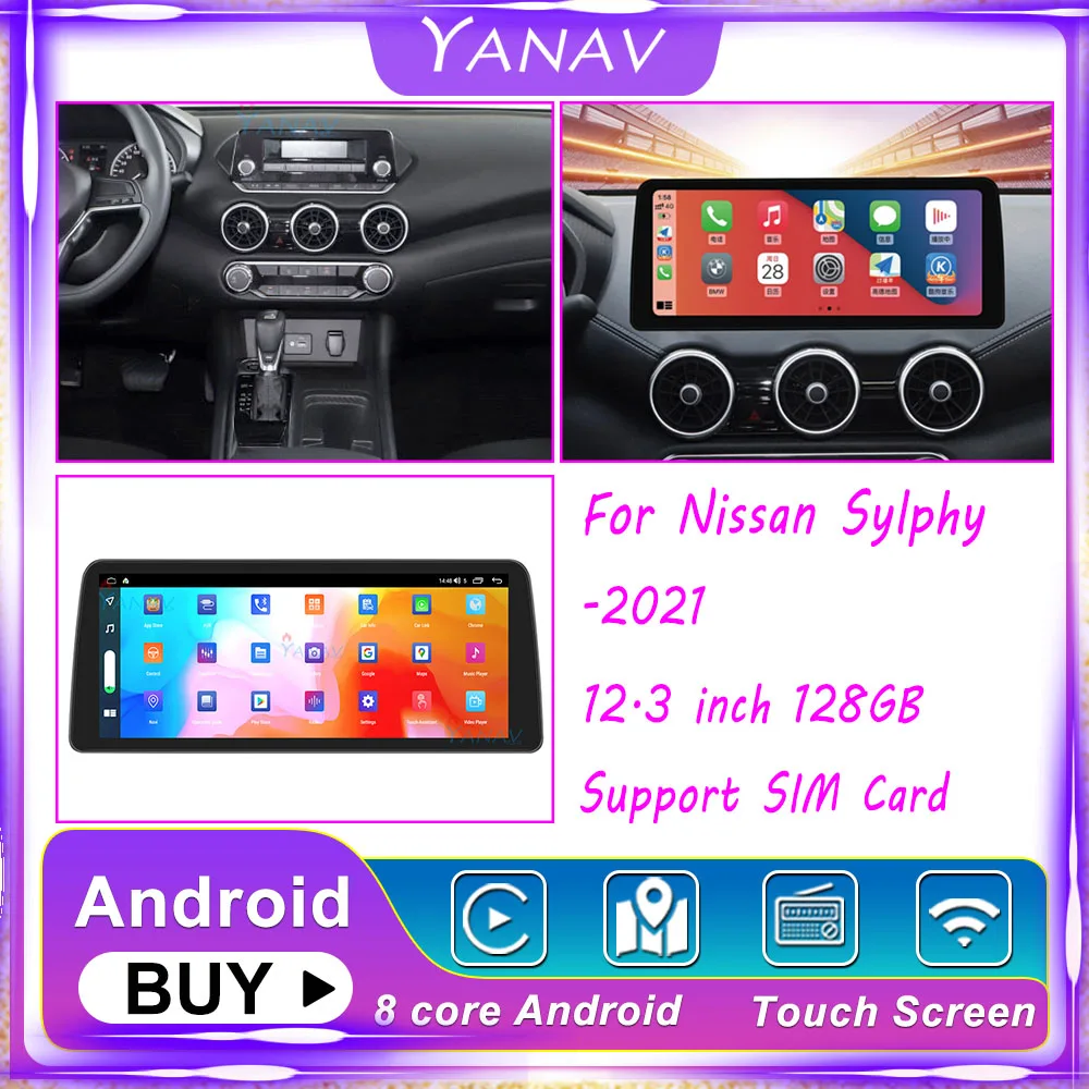 

For Nissan Sylphy 2020-2021 12.3" Android 10 6G 128G Car Radio Carplay GPS Navigation Video Multimedia Player Head Unit BT Wifi