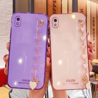 wrist chain love heart phone case for xiaomi redmi 7a luxury camera protective cover for redmi7 redmi 7 7a case purple silicone