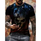 Мужская футболка 2021, летняя модная уличная футболка с 3D-принтом головы черепа, удобные футболки с коротким рукавом