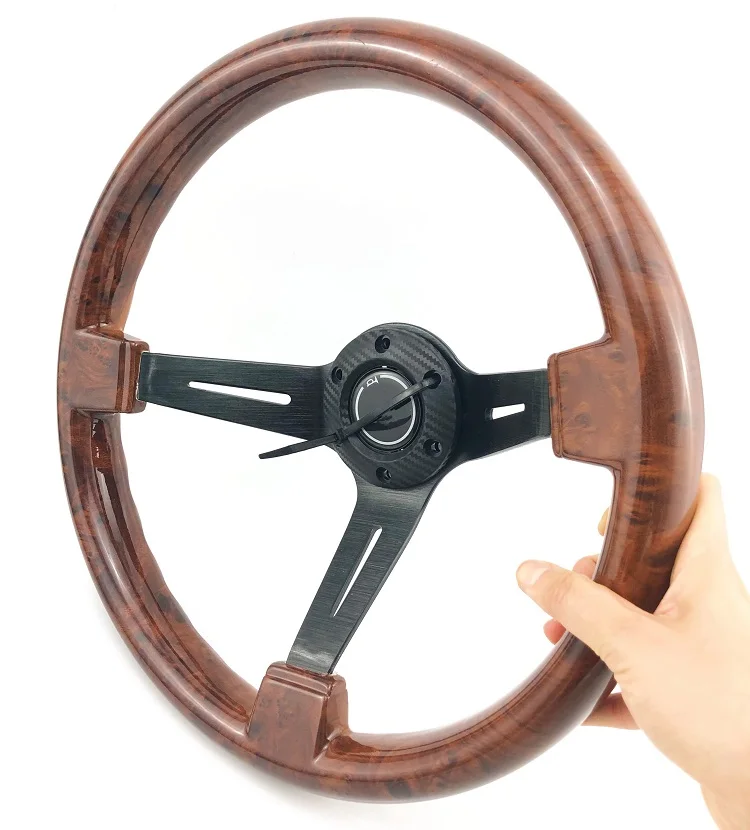 Автомобильный руль 6 болтов коричневого дерева черный спицы 350 мм 3 &quotглубокий