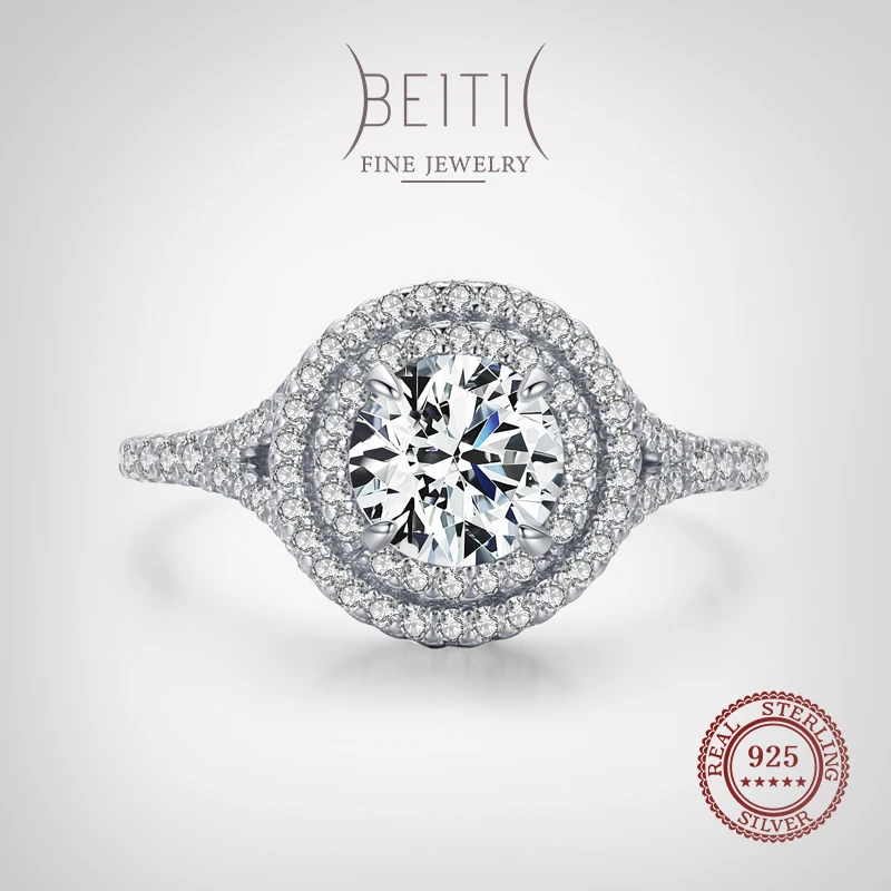

Beitil Genuine 925 Sterling Silver Luxury Round Dazzling CZ Rings For Women Classic Luxury Wedding Accessories Jewelry GIFT