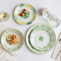 fresh yellow green flower summer ceramic plate set salad fruit home hotel tableware high class porcelain dishes for serving