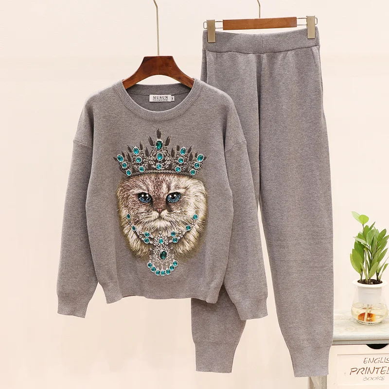 Новинка осени 2020 Женский Модный трикотажный комплект из 2 предметов женский