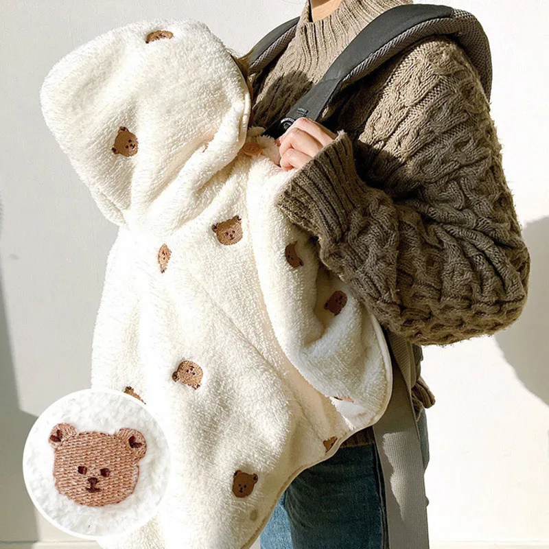 Ropa de lana para bebé y niña pequeña, abrigo cálido de invierno con bordado de oso, chaqueta, abrigo bonito