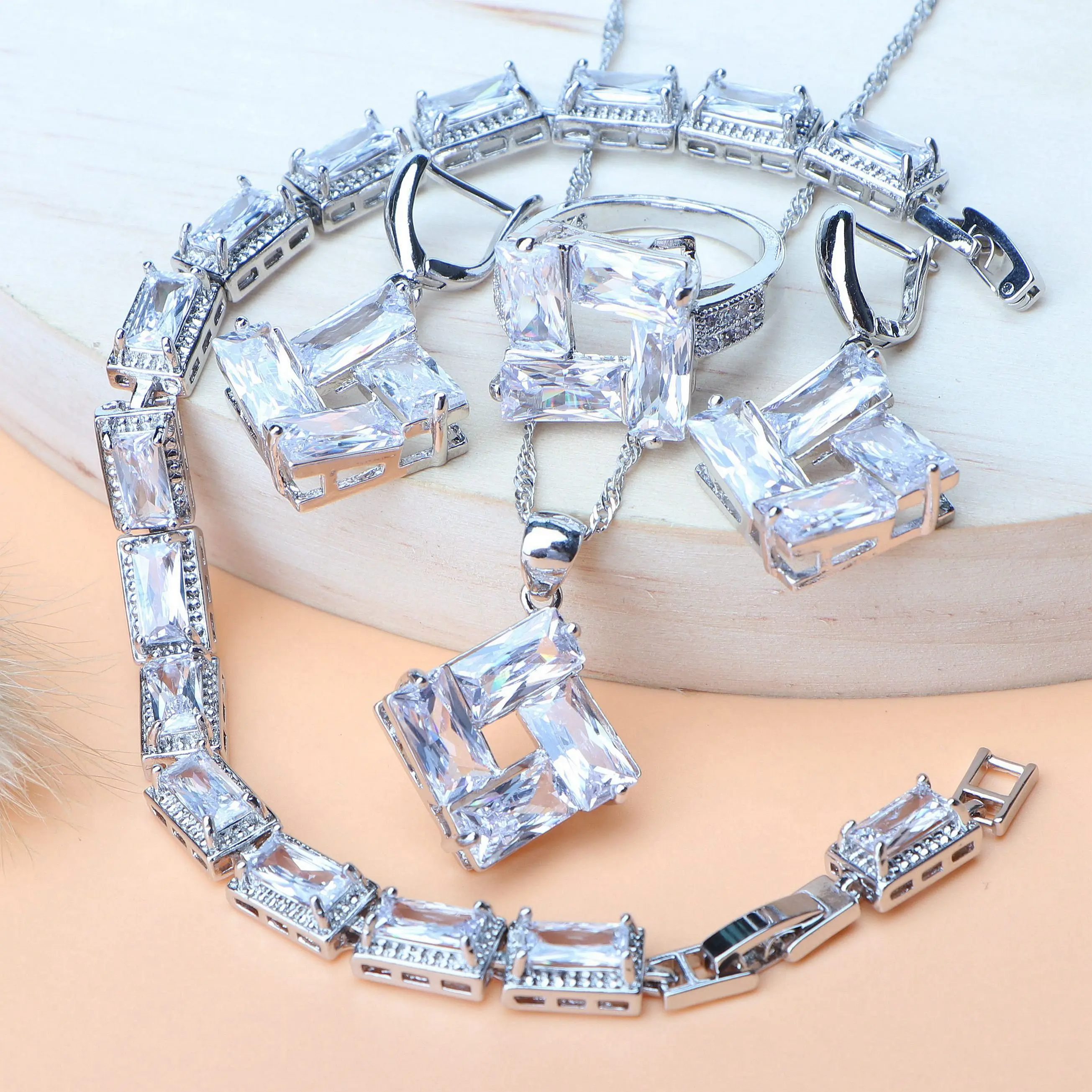 Женский костюм серебро 925 ювелирные наборы Свадебный белый циркон свадебное