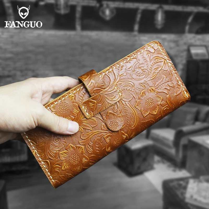 Ретро Классический Длинный кошелек из натуральной кожи Мужской кредитница