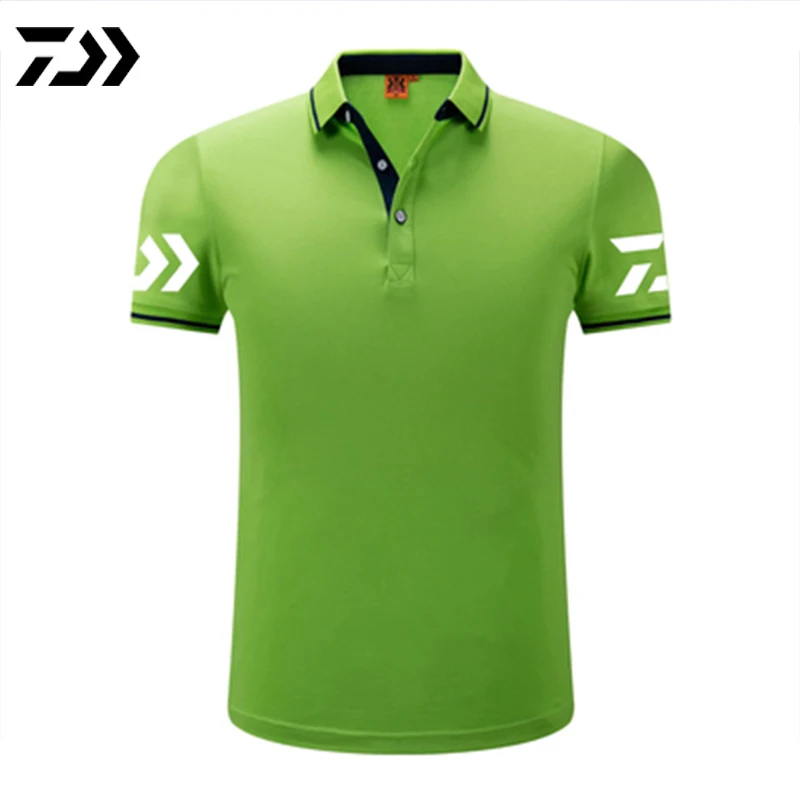 Зеленый Daiwa Polo футболка для рыбалки, Мужская Лоскутная футболка с отложным воротником и пуговицами, Спортивная быстросохнущая дышащая футболка с защитой от солнца для рыбалки - Цвет: Зеленый