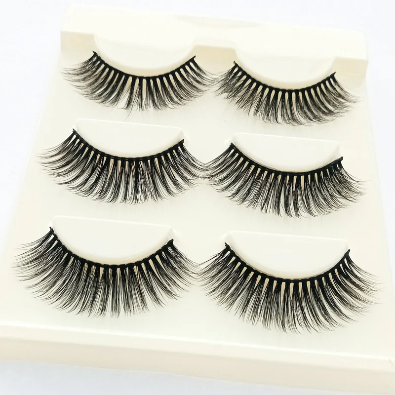 3 пары натуральных накладных ресниц искусственные 3D норковые тонкие мягкие