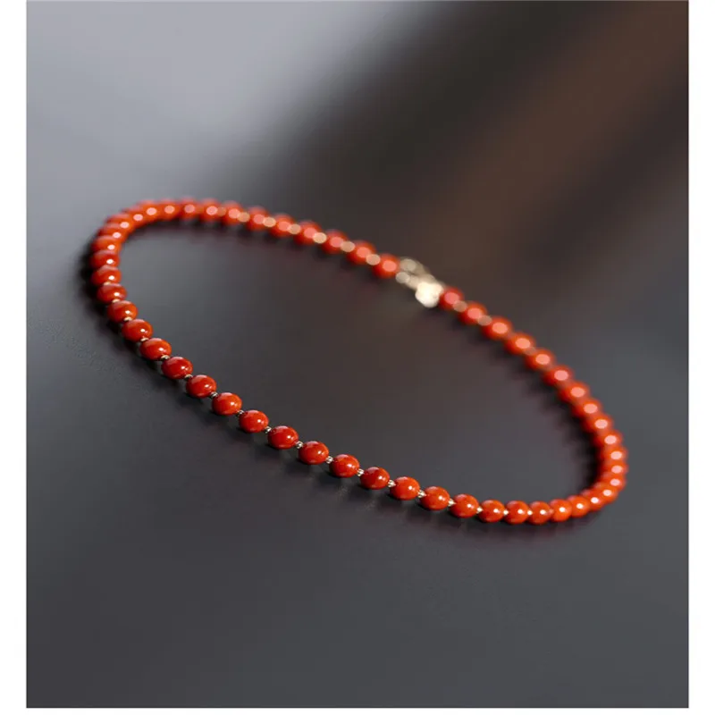 

DAIMI Liangshan 6-6.5mm South Red Agate Necklace gemstones Female Genuine Yellow 14K Gild Beaded To Send Mom