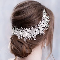 silver color flower headband wedding tiara bride hair accessories wedding headband flower rhinestone hair jewelry headpiece