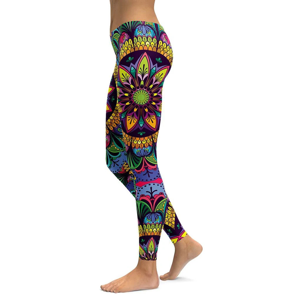 

Colorful Mandala Yoga Leggings High Waist Yoga Pants Breathable Gym Fitness Push Up Girl Yoga Workout Leggings