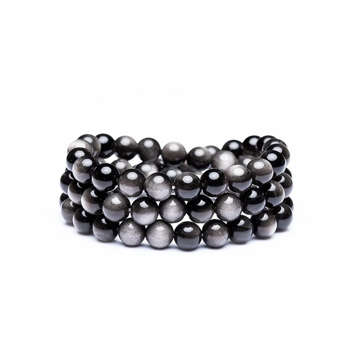 

Браслет из натурального серебра обсидиана, ювелирное изделие для женщин и мужчин, хороший подарок, энергетический кристалл, 3 круга, круглые...