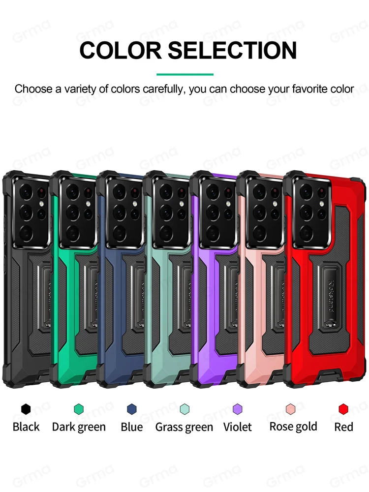 

Grma Armor Metal Stand Holder Cover for Samsung Galaxy S21 Note 20 S20 Ultra S21 S20 S10 S9 Plus S20 FE A70 A50 A51 A71 5G Case