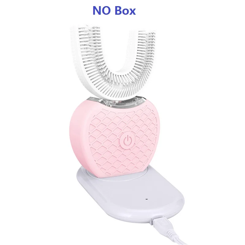 pink without box Новинка 360 градусов интеллектуальная автоматическая звуковая электрическая зубная щетка USB перезаряжаемая ультра звуковая u-форма 4 режима таймер синий свет - Цвет: pink without box