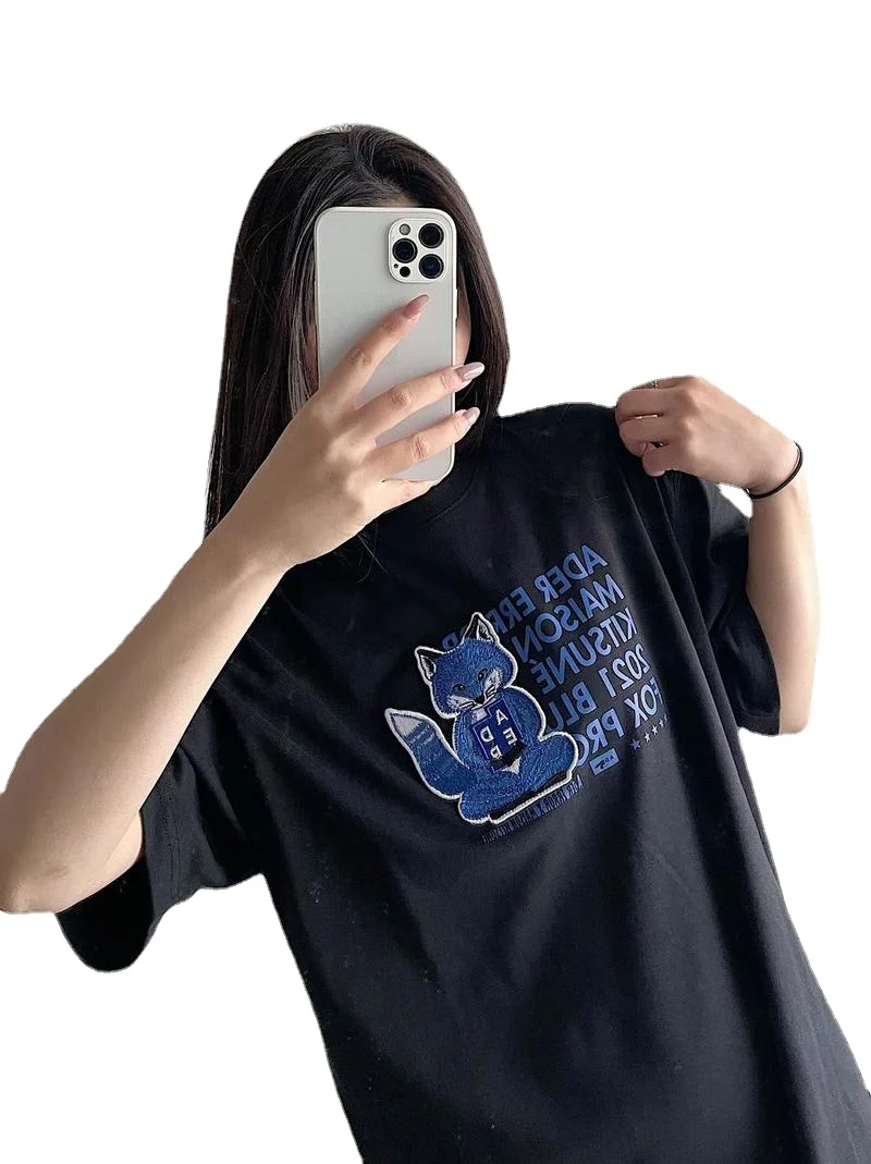 

22SS Blue Fox Heavy Industry Embroidery 100% Cotton EU Size ADER ERROR T Shirt Men Women Fashion Summer Techwear Mon Compte