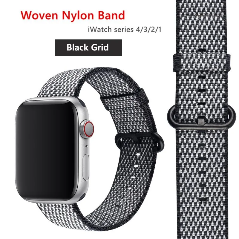 black grid Нейлоновый ремешок для apple watch band 42 мм 38 мм iWatch 4 Band 44 мм 40 мм браслет ремень Спортивная петля ремешок для apple watch 4 3 2 1 - Цвет ремешка: black grid