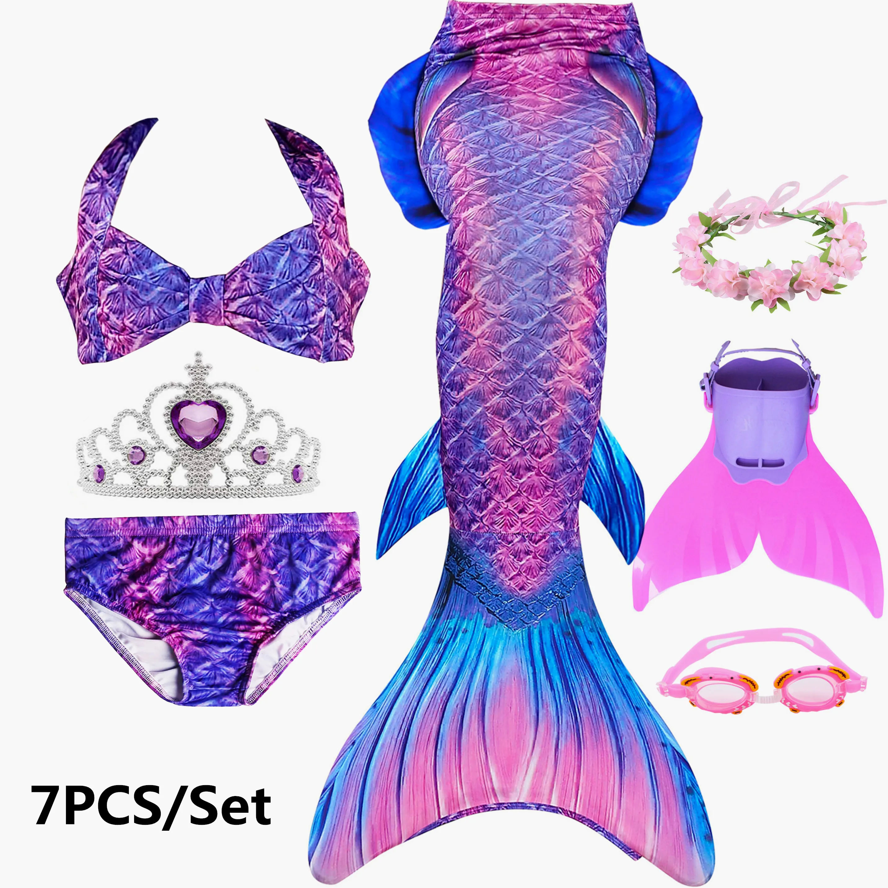 Новое поступление 7 шт./компл. Детский Костюм Русалки Моноласты хвосты для