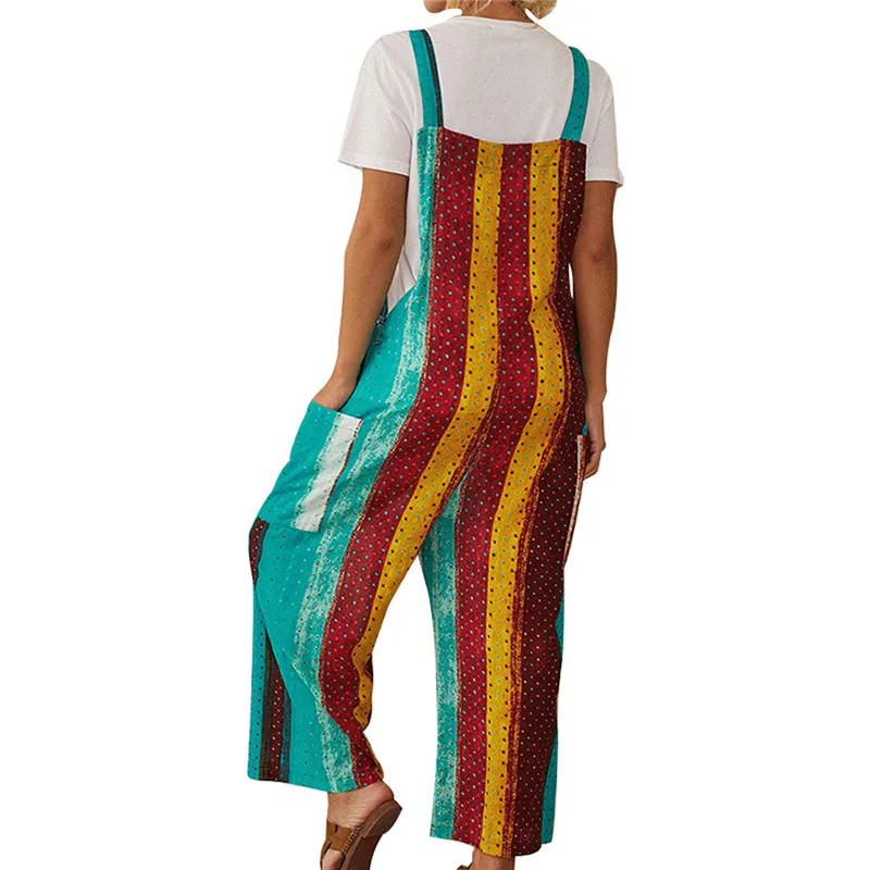 

Summer Tie-dye Connton Linen Sleeveless Jumpsuits 2020 Ladies Beach Holiday Street Home Casual Rainbow Jumpsuit Wholesale