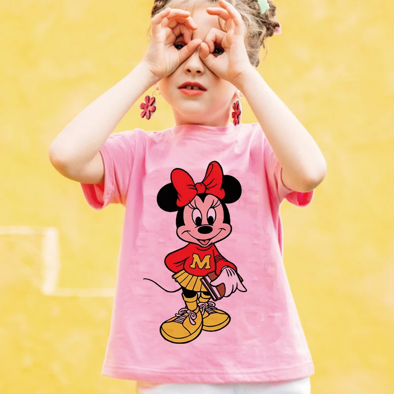 

Disney New 2021 Summer Children Clothes Mickey Minnie Cartoon Cute Printed Top Boy Girl Tees Fashion T-shirt Baby O-neck Unisex
