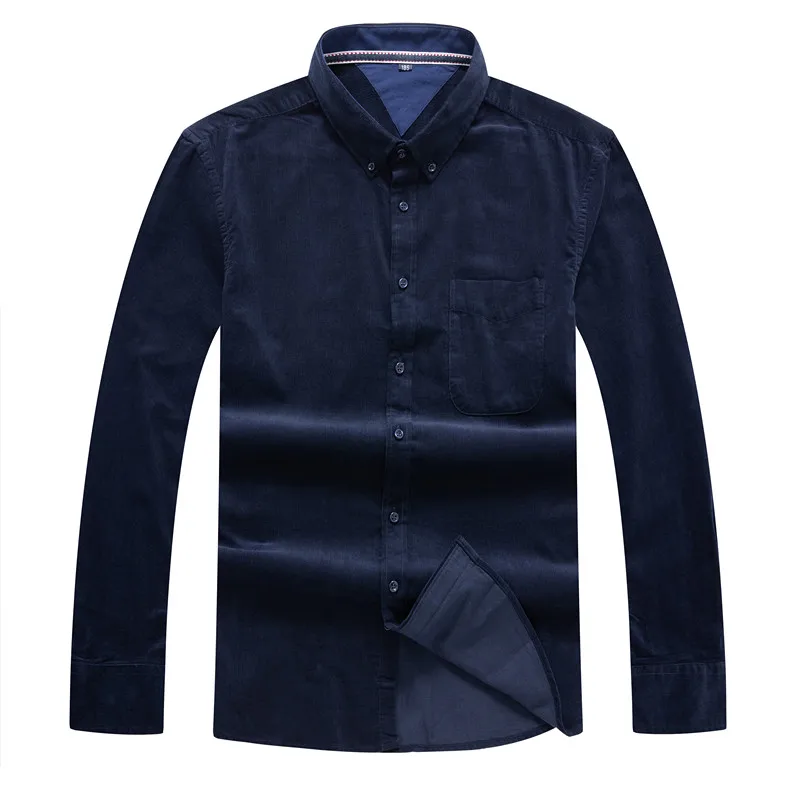 8XL 5XL 6xl осень/зима теплое качество хлопок вельвет с длинным рукавом Кнопка Воротник Смарт повседневные рубашки для мужчин удобные