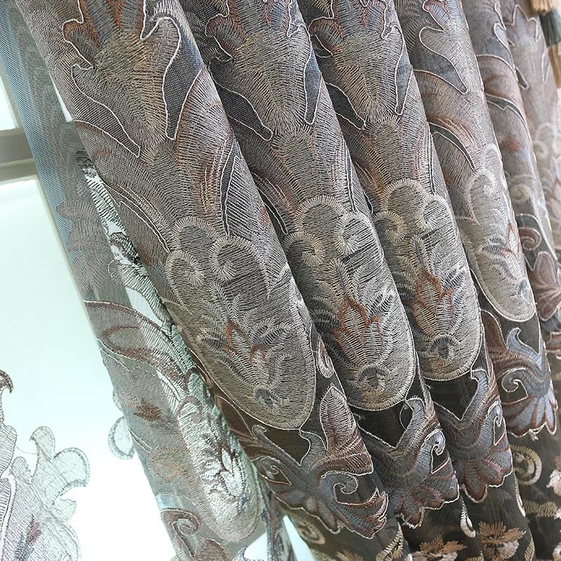 Европейские роскошные серые жаккардовые декоративные затемняющие шторы для