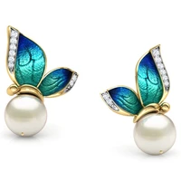classic fine butterfly women stud earrings pearl women fashion wedding engagement christmas gift jewelry