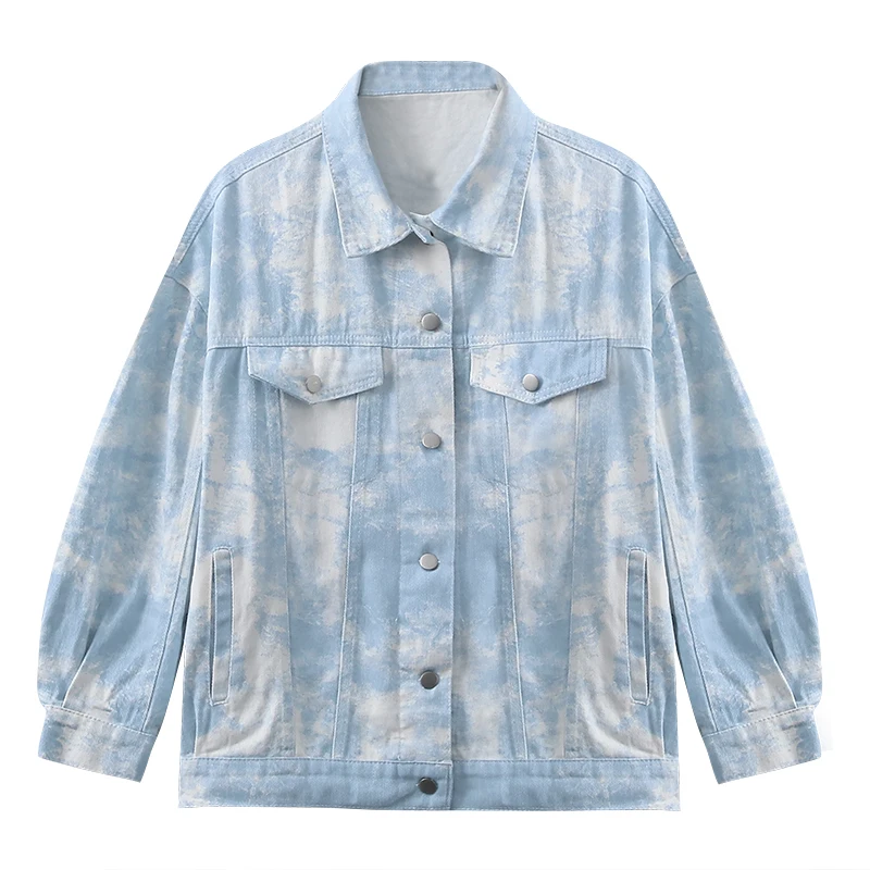 

2020 New Korean Style Tie-dye Jacket Shirt Loose Denim Jacket for Women Women's Spring and Autumn Gradient Denim Jacket