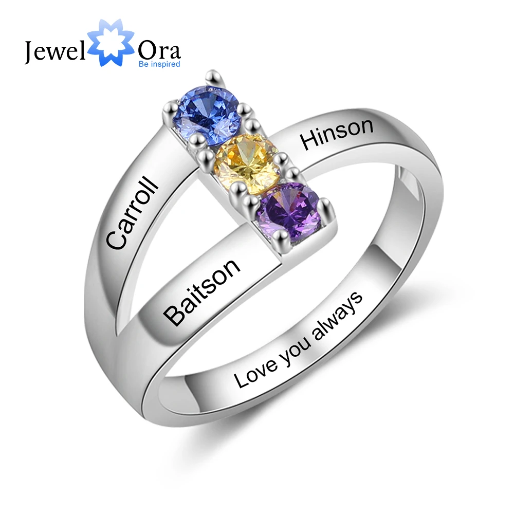 JewelOra персонализированное серебряное кольцо с гравировкой имени на заказ 3 камня