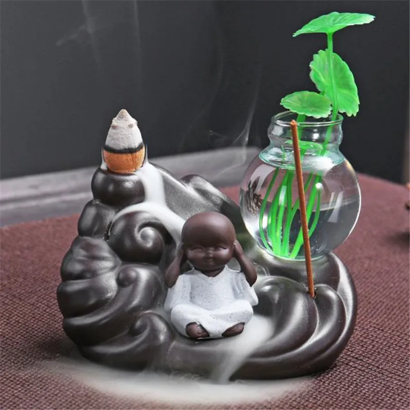 Керамический обратный поток горного водопада благовония горелка монах зеленое