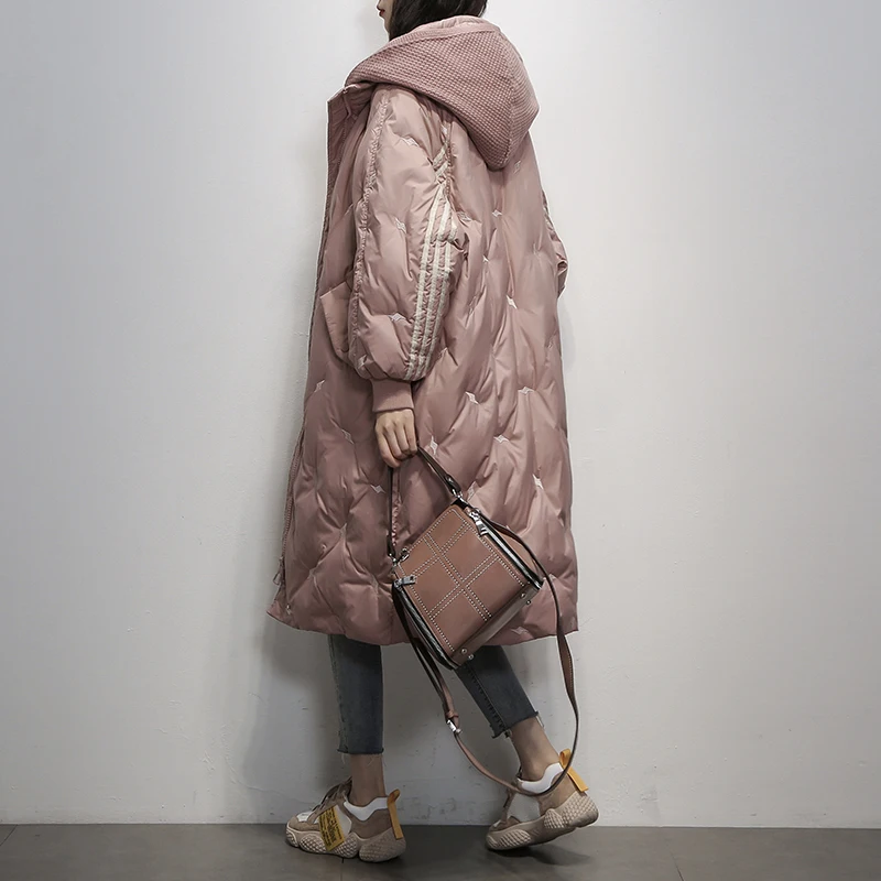 

Black Hooded Warm Down Coat Women Long Jacket New Winter Loose Down Jackets Female Overcoat Fashion Thick Parkas Lady Outwears