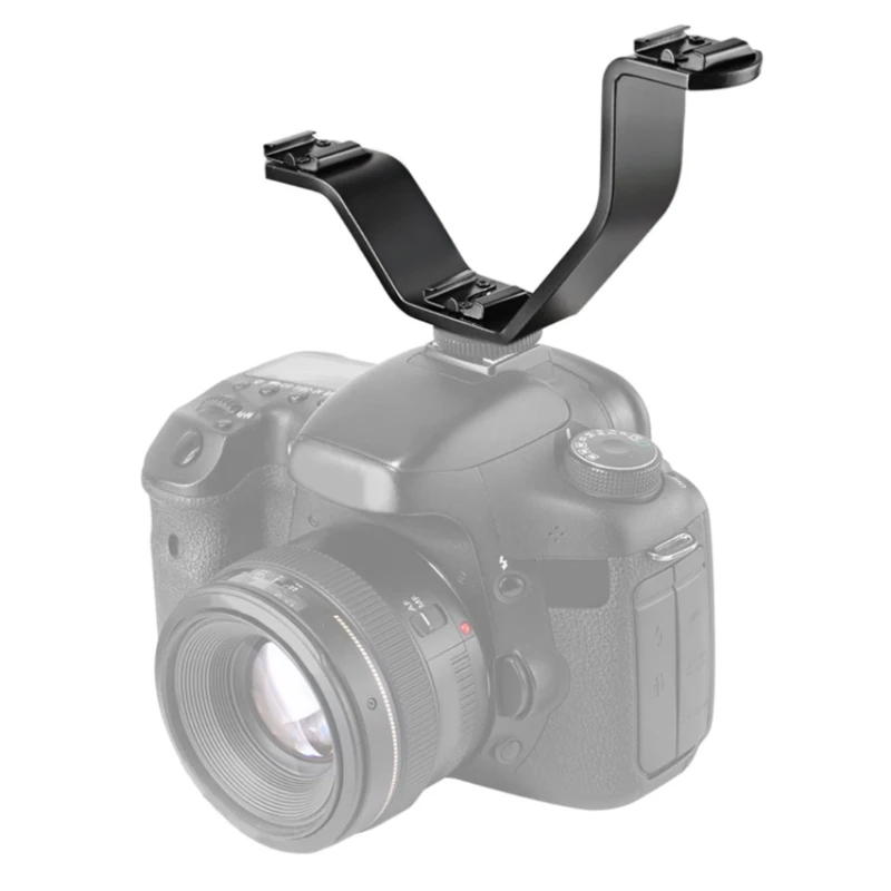 

67JA Aluminium Alloy V-Shape Triple 3 Universal Hot Shoe Mount Bracket for Camera Accessory Such as LED Video Light Flash