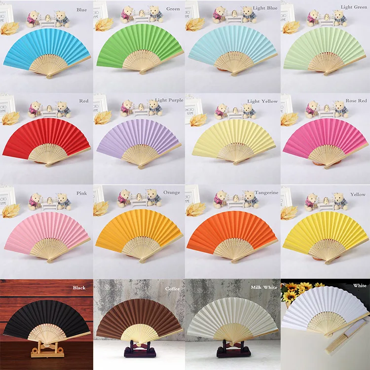 

100pcs Personalized Wedding Favor Gift DIY Candy Color Paper Fan Bride Hand Fan with Bamboo Ribs Craft Fan For Guest+Customized