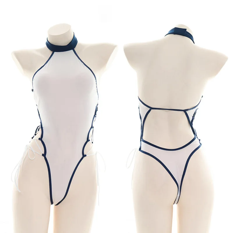 

JK School Girl Cosplay Sukumizu Turtleneck Bodysuits Bandage Hollow Out Swimwear Swimsuit Drop Ship