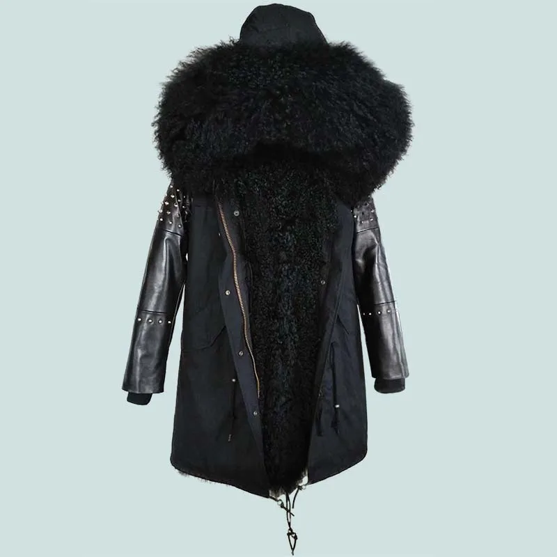 Женская парка с мехом овчины OFTBUY длинная куртка из натуральной монгольской