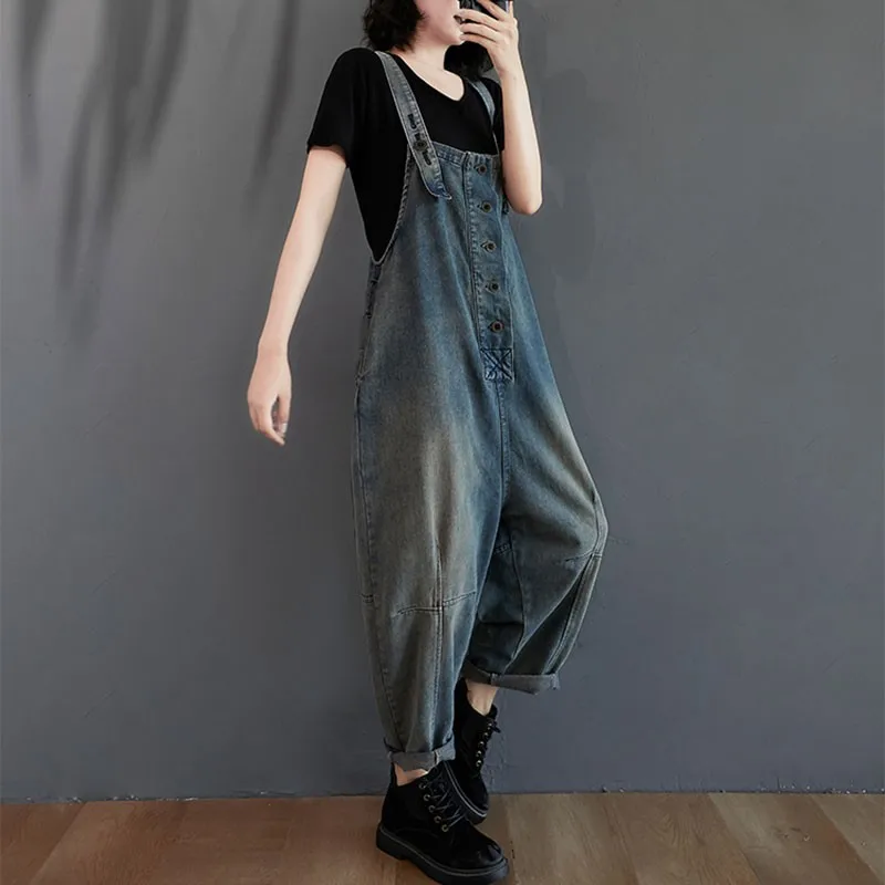 Женский джинсовый комбинезон осенний винтажный Повседневный свободный S1773 2020