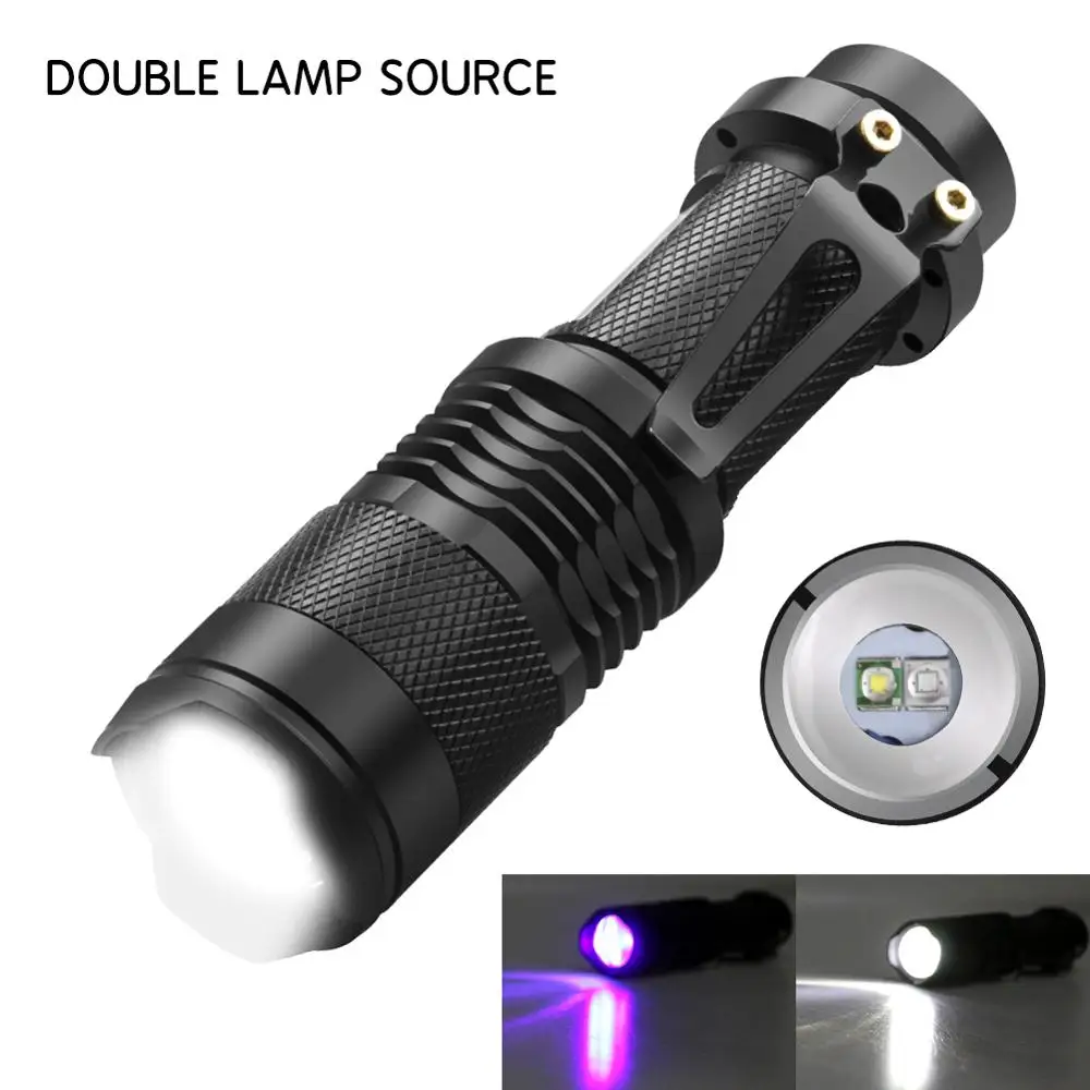 Светодиодный УФ фонарик 2 в 1 тактический фонарь с детектором 395 нм для ковровых