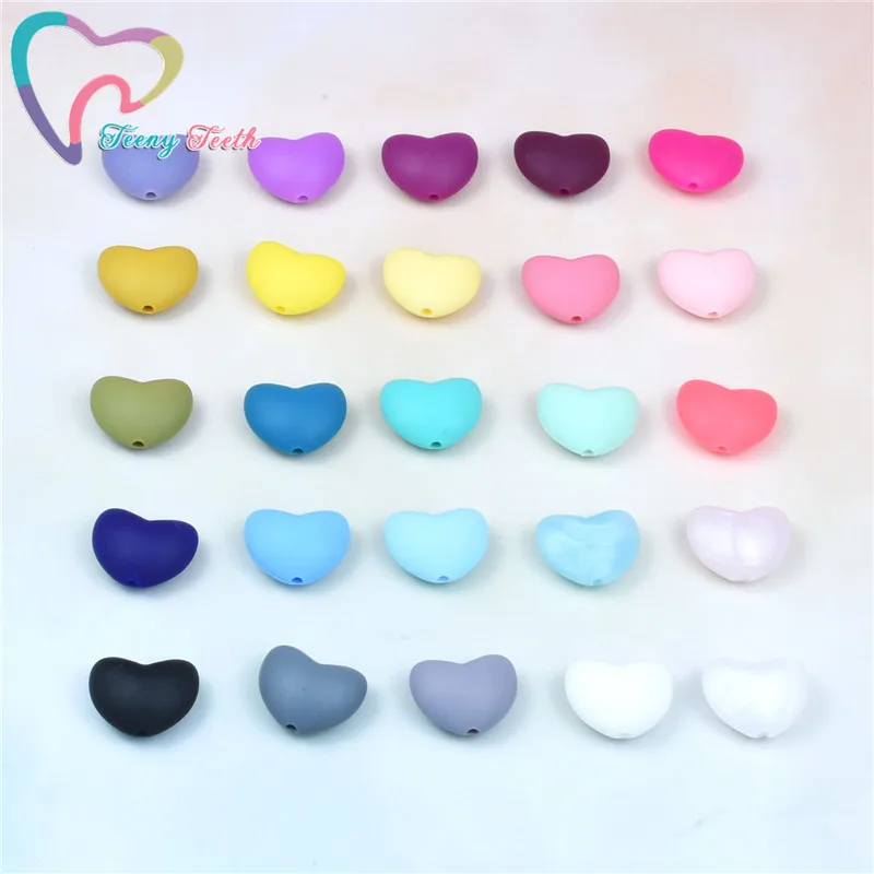Collar de dentici&oacute;n de silicona para beb&eacute;, cuentas de coraz&oacute;n, accesorios de mordedor de silicona de grado alimenticio, soporte de cadena falsa para decorar, 10 unids/lote-0
