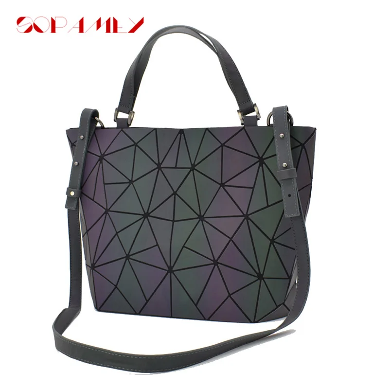 

2021 New Luminous Bag Women Geometry Diamond Tote Folding Shoulder Bags Laser Plain Folding Handbags Hologram Female Purse Bolso