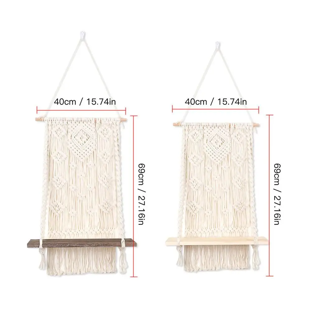 Hand-woven Tapestry Shelf Boho Style Hanging Room Wall Decorative for Storing DIY Tassel Lace | Дом и сад