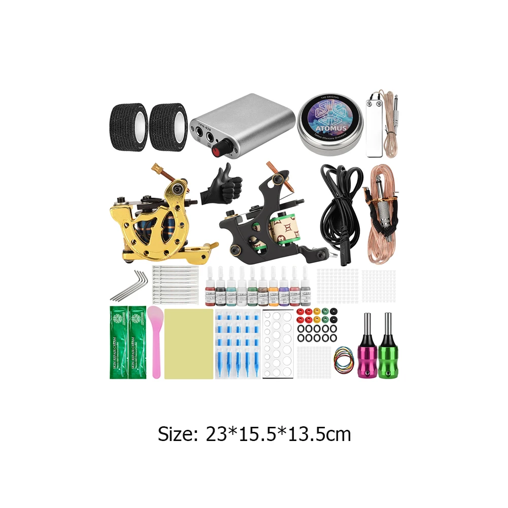 

Professional Rabbit Tattoo Kits 2 Machine 10 Ink Tattoo Gun Power Supply Permanent Makeup Tattoo Needle Pin Cushion Body Art