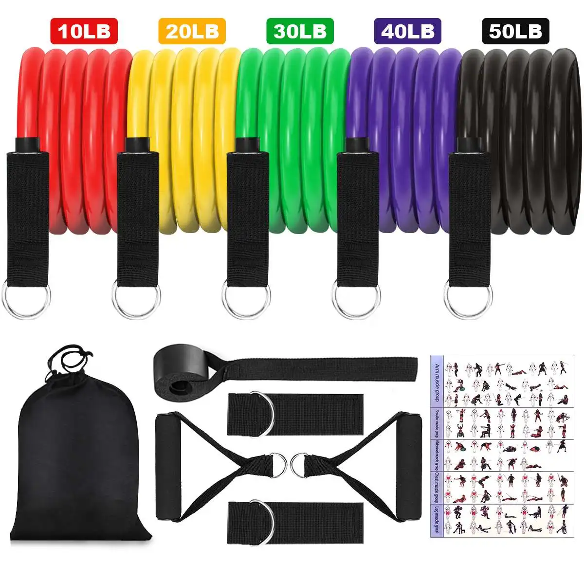 

11Pcs Latex Resistance Tube Bands Set with Handles Yoga Pull Rope Rubber Expander for Home Workouts Strength Training EU US